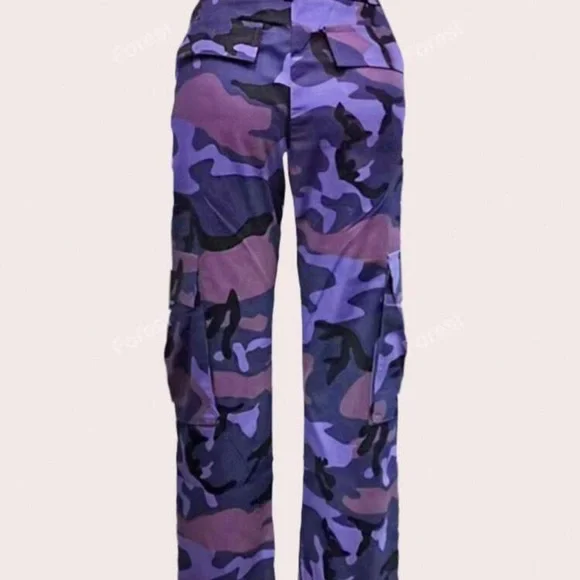 Purple Camouflage Women's Cargo Pants - Picture 2 of 3